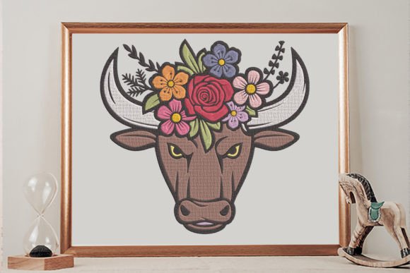 Floral Bull Head: Whimsy Meets Heart in Every Stitch
